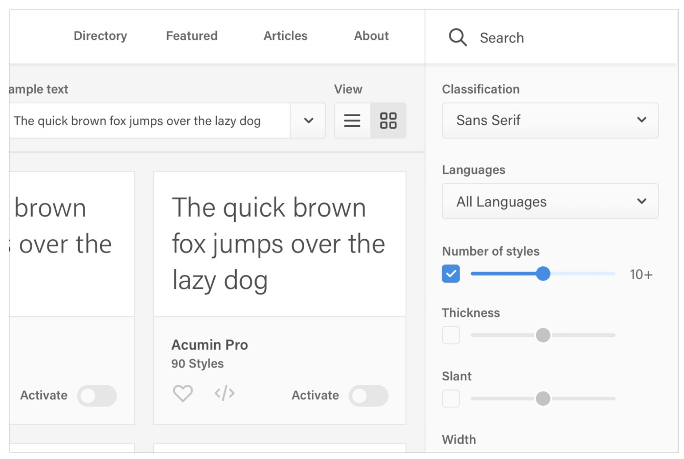 GoogleFonts переключатели